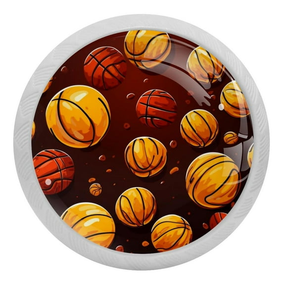 Basketball Ball Sport Glow in The Dark Crystal Glass Cabinet Knobs 4 Pcs Drawer Handles for Kitchen Cabinets Dresser Cupboard Wardrobe