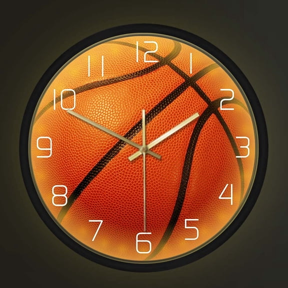 Basketball Ball Voice Activated LED Lighting Wall Clock Basketball Fans Sports Room Decor Silent Movement Timepieces