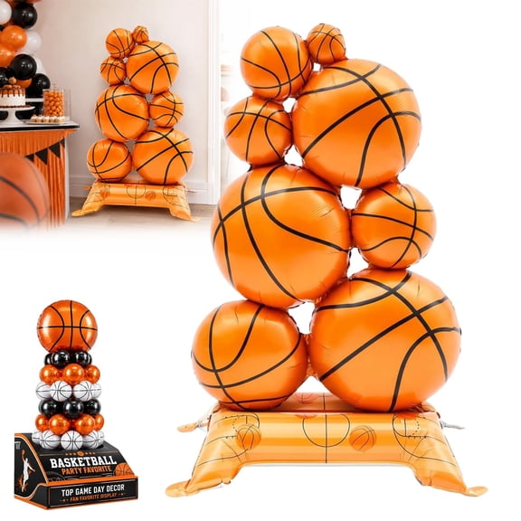 Basketball Balloons with Self Standing Foil Columns, 3.5 ft Sports Party Decor