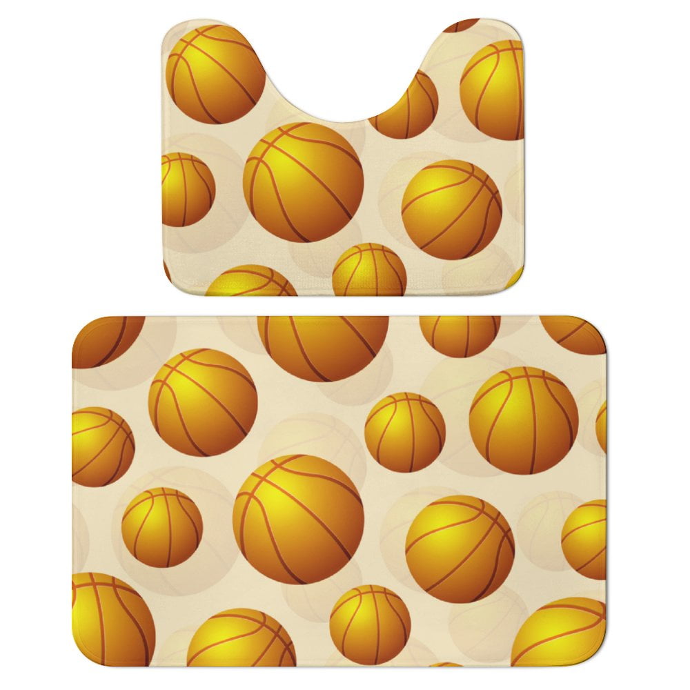 Basketball Balls Pattern Bathroom Rugs Set 2 Pieces, Bathroom Set ...
