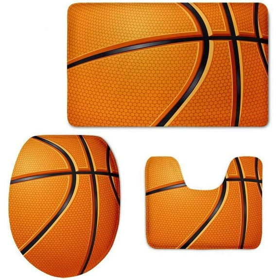 Basketball Bathroom Carpet/Contour/Lid Cover Anti-Slip 3 Piece Set Washable