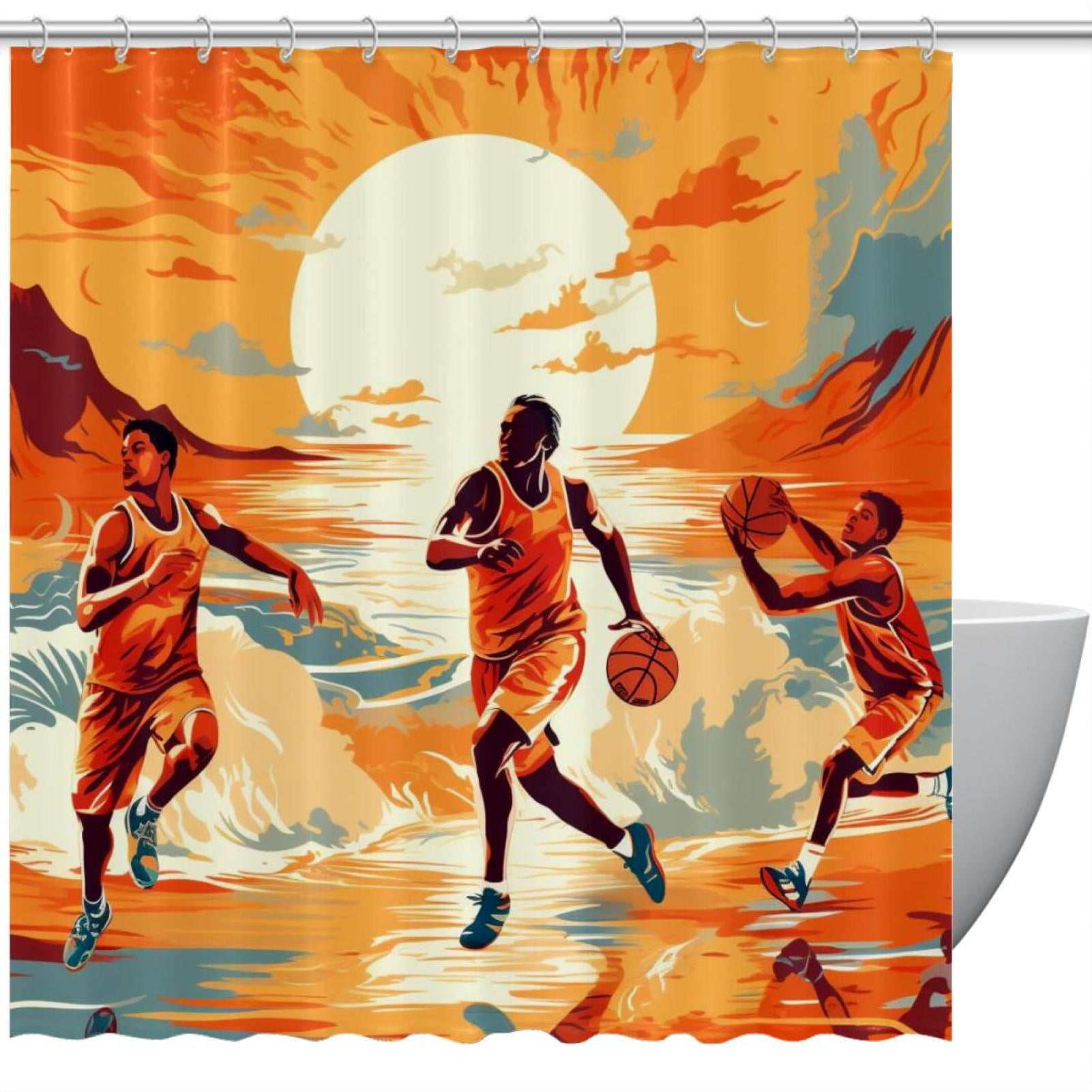 Basketball Bathroom Curtain Set Waterproof with Hook Printed Bathroom