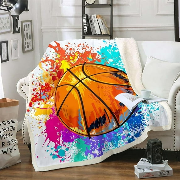 Basketball Bed Blanket Watercolor Tie-dye Throw Blanket Lightweight Super Soft Cozy Bed Blanket Microfiber Graffiti Hip Hop Bed Blanket for Sofa Bedroom Office Travel All Season,Baby (30x40 Inches)