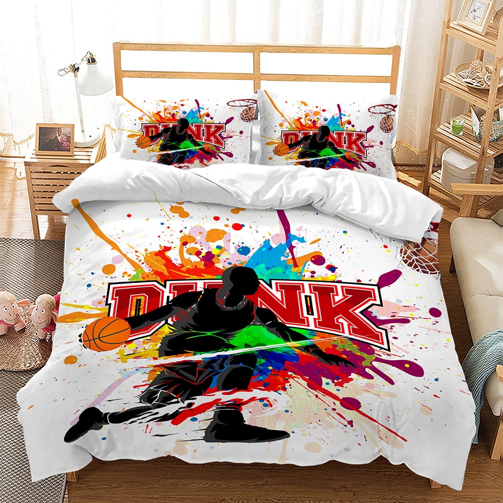Basketball Bedding Set Sports Theme Duvet Cover Set for Kids Girls