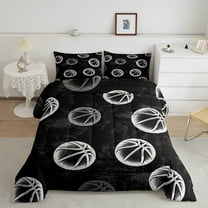 Basketball Bedding Set Twin Sports Comforter Set, Black Grey Duvet Insert Ball Gaming Gamer Quilt Comforter, Dark Gray Camouflage Grunge Bedding Comforters & Sets (Black Reversible)