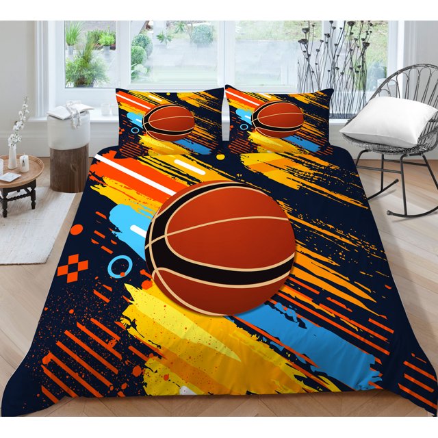 Basketball Bedding Sets Queen Size Sports Duvet Cover for Kids Teen,3D Basketball Printing Ball