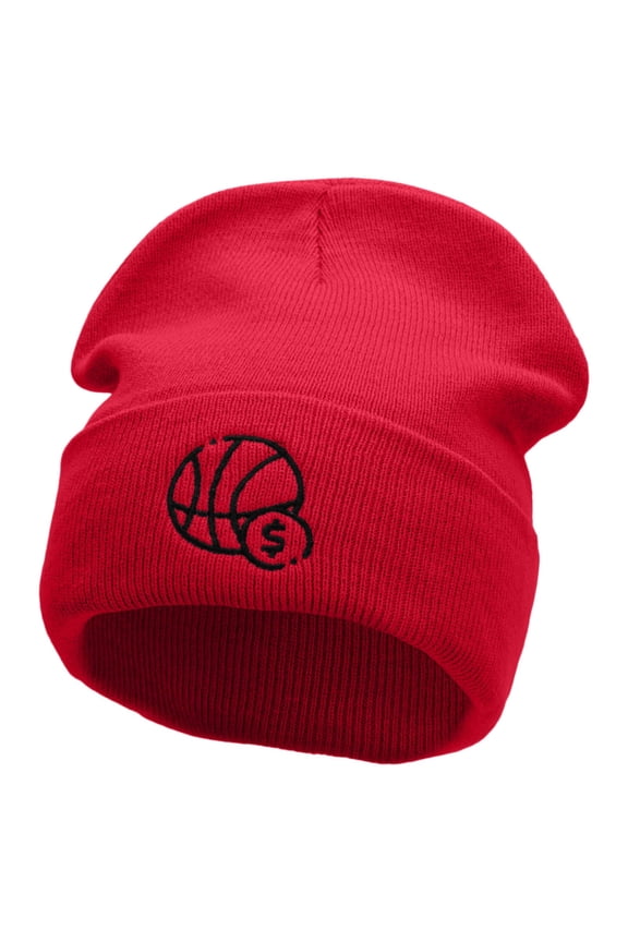 Basketball Bet Embroidered 12 inch Acrylic Cuffed Long Beanie - Red OSFM