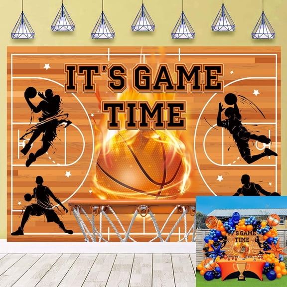 Basketball Birthday Backdrop It's Game Time Basketball Photography Background for Kids Men Boys Sport Basketball Theme Birthday Party Decorations Banner Photo Booth Props