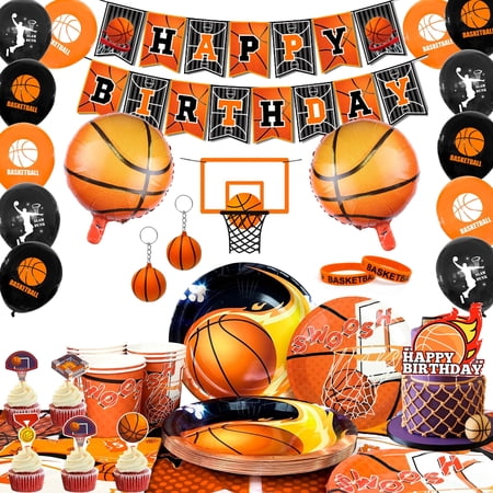 Basketball Birthday Decorations, Basketball Party Decorations&Tableware Set-Basketball Plates Napkins Table Cloth Balloon Wristband Keychain etc Basketball Birthday Party Supplies