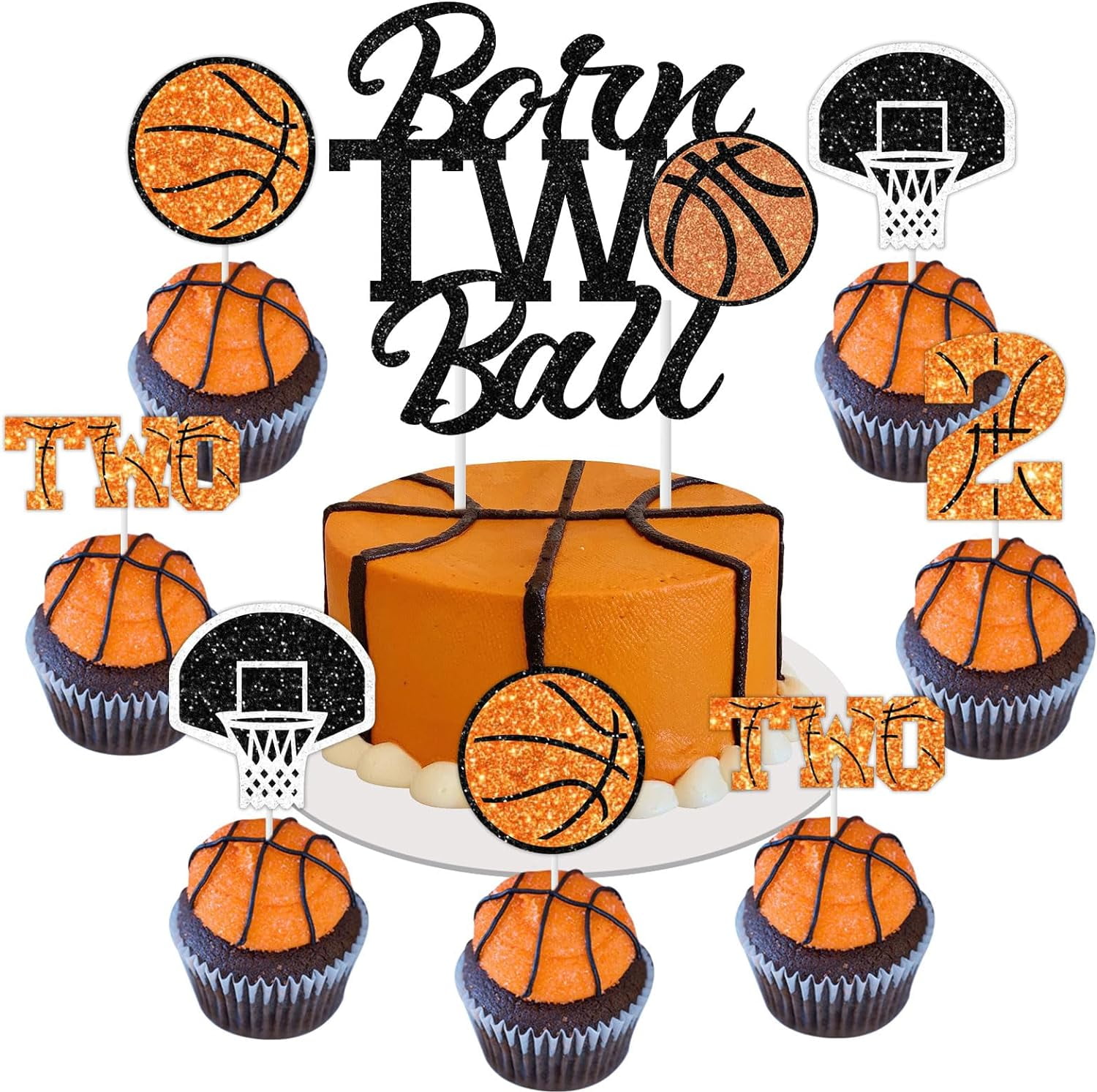 Basketball Birthday Party Decorations, 25Pcs Born 2 Ball Cake Topper ...