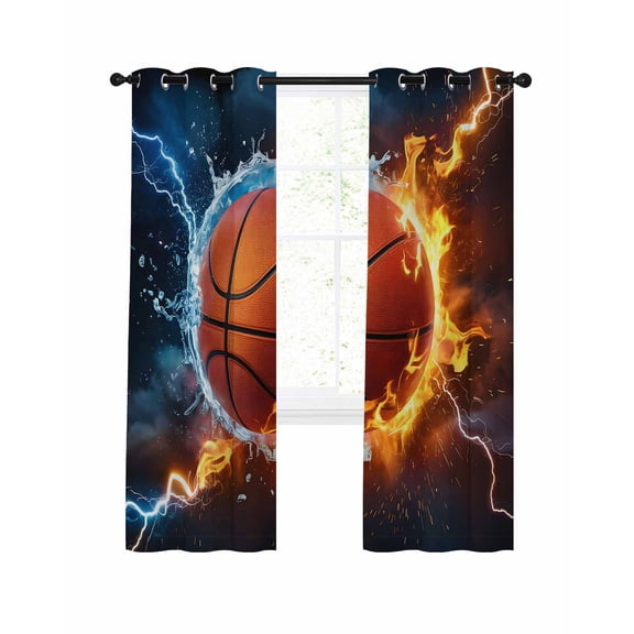 Basketball Blackout Curtains 45 Inch Length Water and Fire Lightning Impact Thermal Insulated Window Curtain Window Drapes 2 Panels for Bedroom Living Room 52"Wx45"L