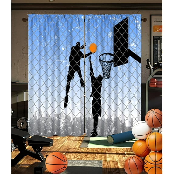 Basketball Blackout Curtains for Boy,Sports Theme Athlete Arena Dunking Art Grommet Print Rod Pocket Window Treatments Drapes for Teens Men Gym Playroom Decor 55" W X 63" L