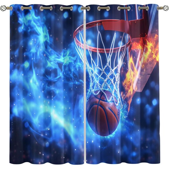 Basketball Blackout Curtains, Fire Ice Sports Window Drapes for Bedroom Living Room Kitchen, Athletic Theme Curtains 26"W x 45"L (Pack of 2)