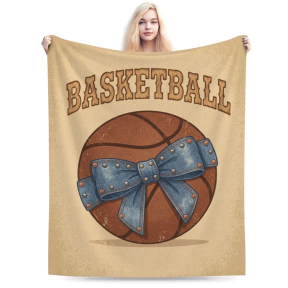 Basketball Blanket, Basketball Throw Blanket, Coquette Bow Sports Blanket, Home Decor Gift for Basketball Lovers 50x40