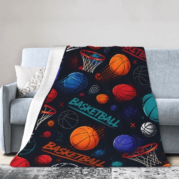 Basketball Blanket Gift Throw Blanket Colorful Hoop Sports Gift for Teens Players Game Room Decor 50x40