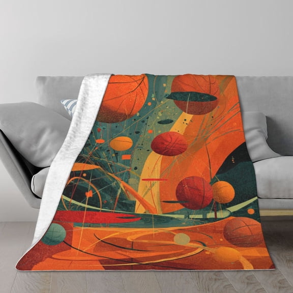 Basketball Blanket, Mid-Century Modern Abstract Flannel Fleece Throw For Terrace Conservatory Garden Room 50x40