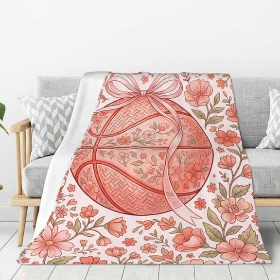 Basketball Blanket, Pink Coquette Bow Softball Sports Throw Blanket, Thanksgiving Gifts for Players 50x40