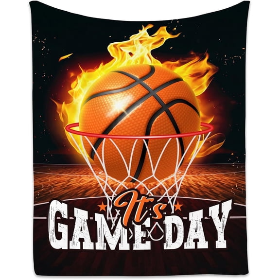 Basketball Blanket - Soft, Fuzzy & Warm Sports Throw Blanket for 8-12 Boys Girls - 30"x40" Small Blanket for Couch, Office - Black Throw Gifts for Basketball Lovers