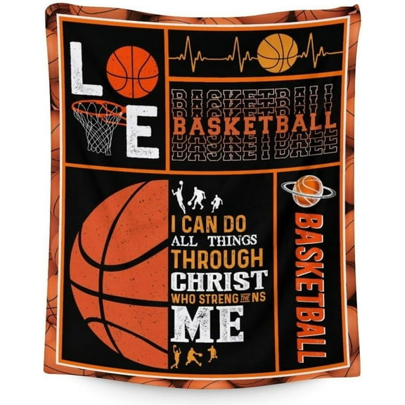 Basketball Blanket - Soft, Plush & Warm - 40x30 Inches Small Blanket for Office, Chair - Brown Sports Throw Blanket Gifts for Boys, Girls