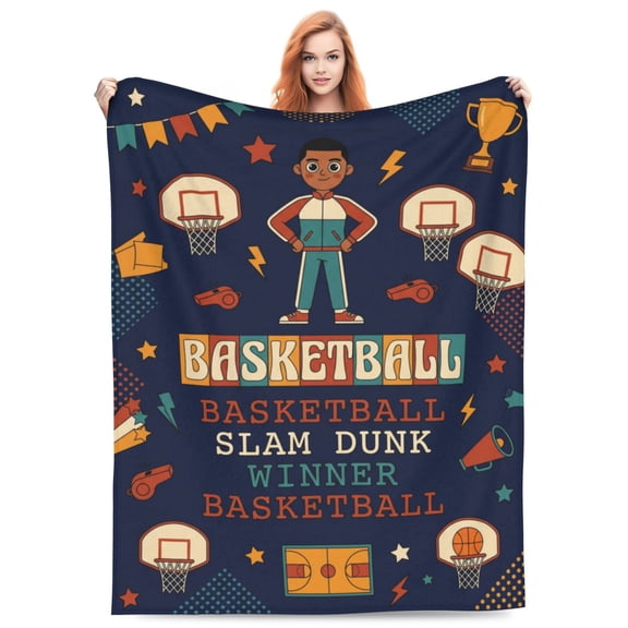 Basketball Blanket, Super Soft Warm Fluffy Flannel Sports Throw Blanket, Cozy Plush Blanket for Bedding, Gifts for Teens Boys Kids Women Girls and Adults 50x40