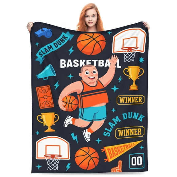 Basketball Blanket, Super Soft Warm Fluffy Flannel Sports Throw Blanket, Cozy Plush Blanket for Bedding, Gifts for Teens Boys Kids Women Girls and Adults 50x40