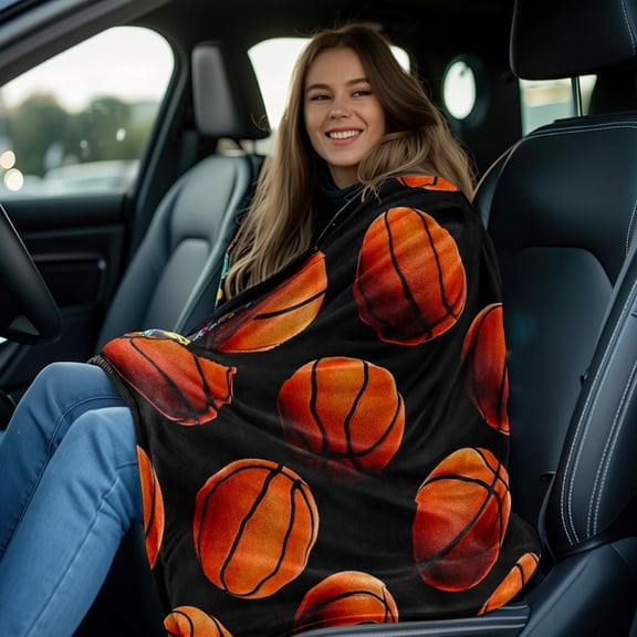 Basketball Blanket Ultra Soft Basketball Flannel Throw Lightweight Blanket For Boys Girls Basketball Lovers Gifts Multiple Sizes Perfect For Travel, Camping, Or Use On A Living Room Sofa