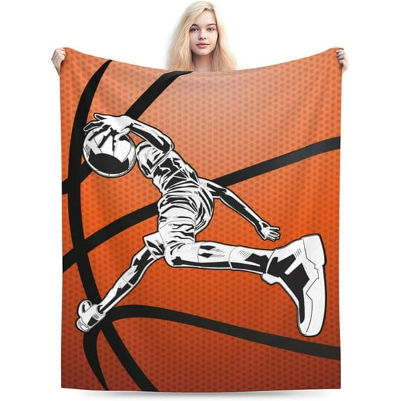 Basketball Blanket for Women Men, Cool Basketball Themed Design Printed Throw Blankets for Teens Adults Lap, Couch Bed, Warm Soft Cozy Blanket, 60"x 80"