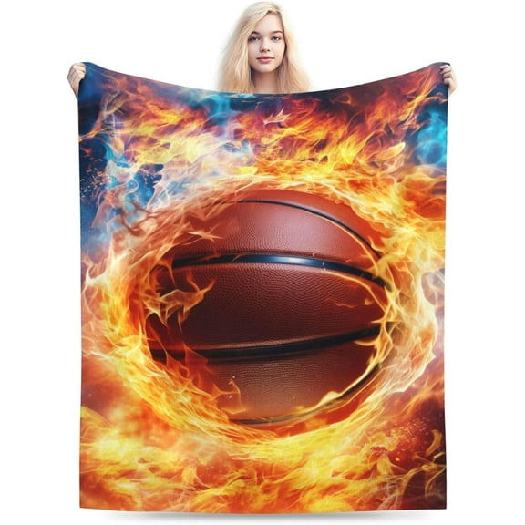 Basketball Blanket for Women Men, Cool Basketball Themed Design Printed Throw Blankets for Teens Adults Lap, Couch Bed, Warm Soft Cozy Blanket, 60"x 80"