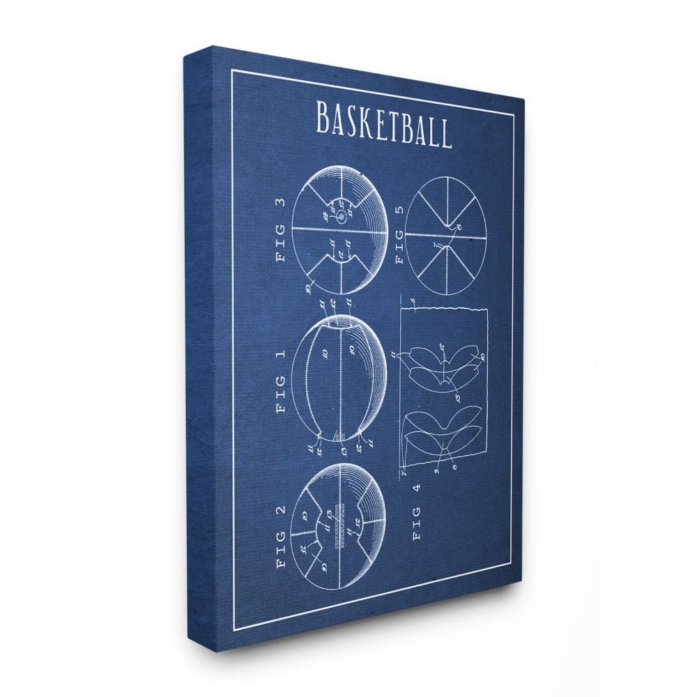 Basketball Blueprint Vintage Sports Design Stretched Canvas Wall Art by Daphne Polselli