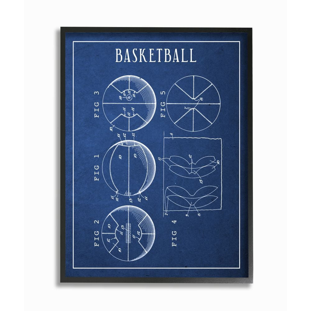 Basketball Blueprint Vintage Sports Design XXL Framed Giclee Texturized Art by Daphne Polselli