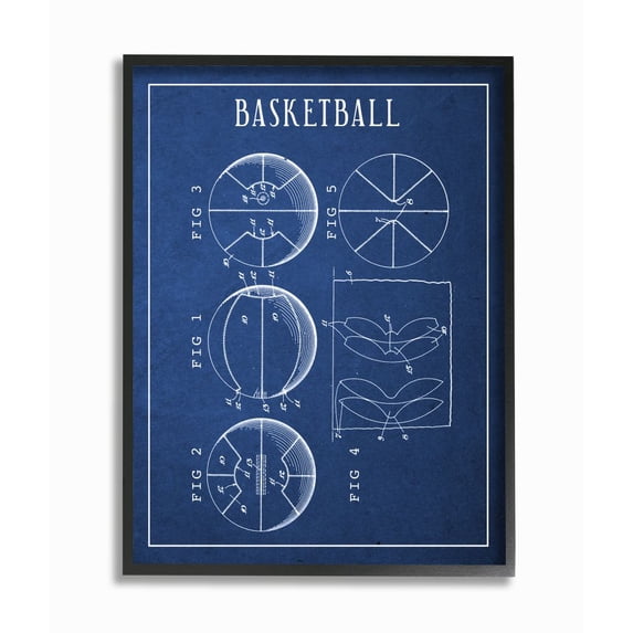 Basketball Blueprint Vintage Sports Design XXL Framed Giclee Texturized Art by Daphne Polselli