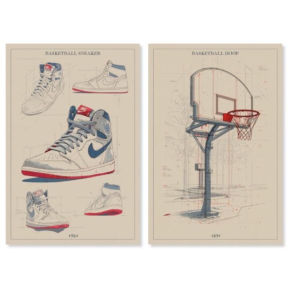 Basketball Blueprints set Canvas Print Sports Wall Decor Set by Art Remedy, Gallery Wrapped, 10 x 15