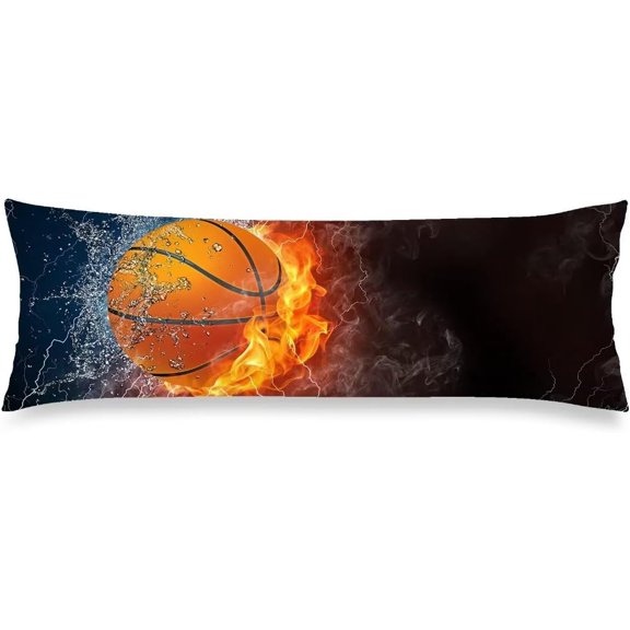 Basketball Body Pillow Cover,Sport Ball on Fire and Water Flame Splashing Thunder Bolt, Long Pillowcase with Zipper Decorative Bedding Pillow Case Soft Pillow Cases Covers for Bedroom,20"x54"