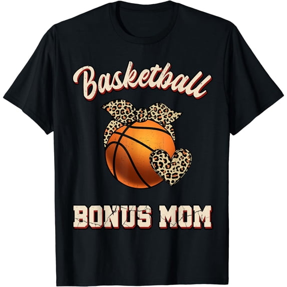 Basketball Bonus Mom Bandana Leopard Heart Fans Mother's Day T-Shirt