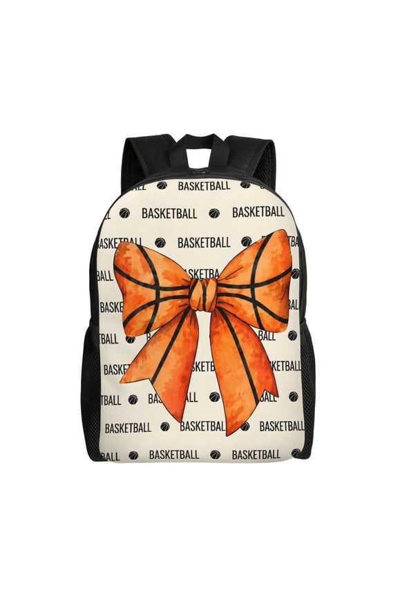 Basketball Bow Backpack Full Front Print Travel Laptop Bag for Men and Women