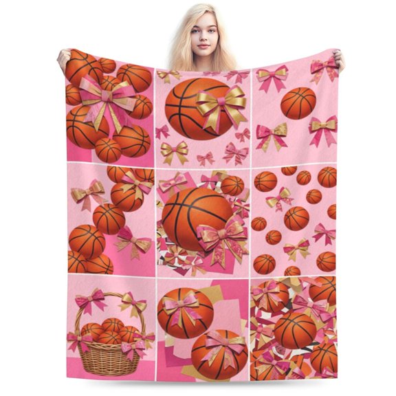 Basketball Bow Blanket, Coquette Sports Throw Blanket, Basketball Team Decor, Gift for Basketball Lovers and Players 50x40