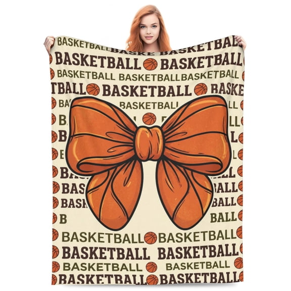 Basketball Bow Blanket, Cute Sports Blanket For Players, Basketball Fans Gift, Soft Cozy Home Decor 50x40