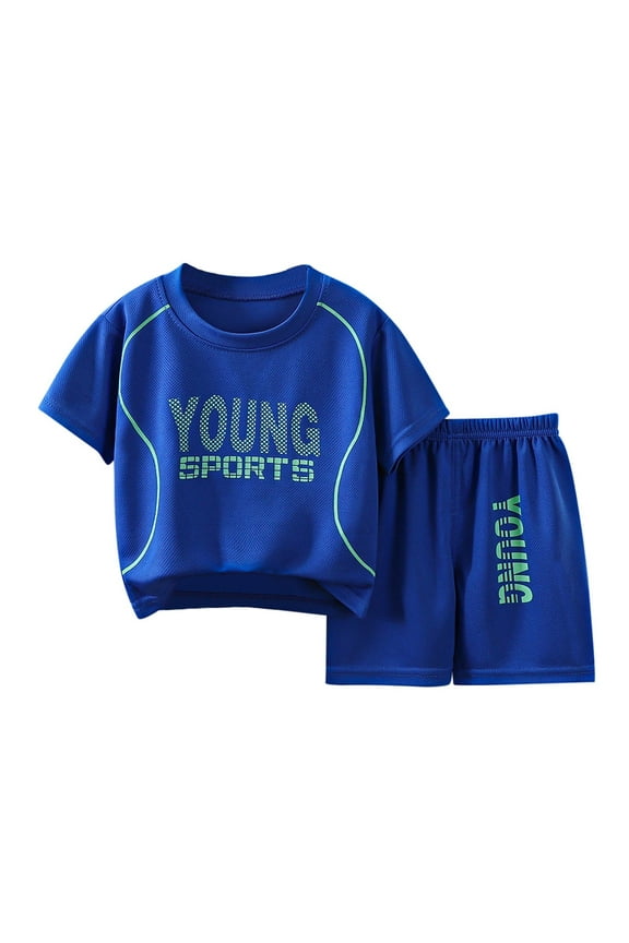 Basketball Boys and Girls Tracksuit 2 Piece Kids Child Basketball Short Sleeve Tank Top + Mesh Shorts Set Girls Sweatsuit Blue 5 Years-6 Years