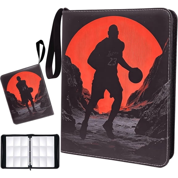 Basketball Card Binder - 900 Capacity 9-Pocket Trading Card Album, 3 Ring Card Holder Binder, Waterproof PU Leather, Zip Closure, Perfect Christmas Birthday Gift for Collectors