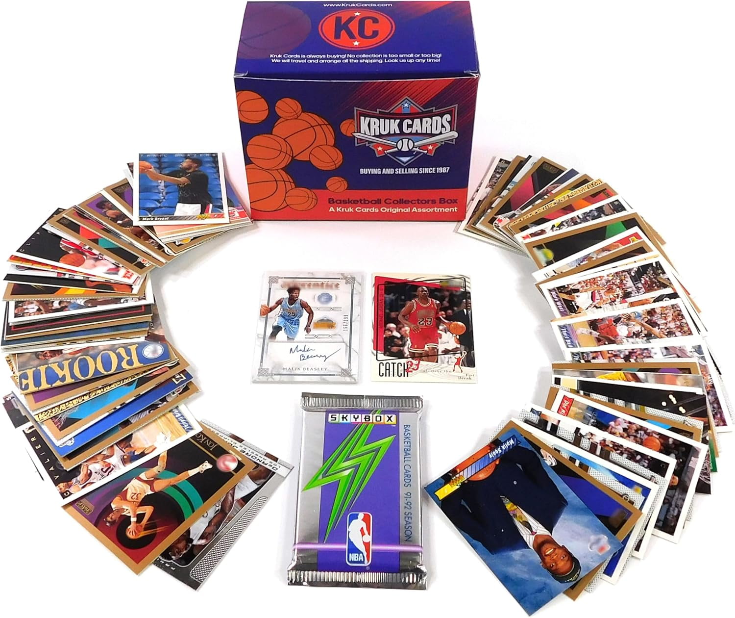 Basketball Card Gift Box | 1 Hit: Auto, Relic, or Numbered, 1 Superstar, Sealed Pack, 100 Assorted Basketball Cards | Rookie, Hall of Famers | Perfect Sports Card Gift for Collectors