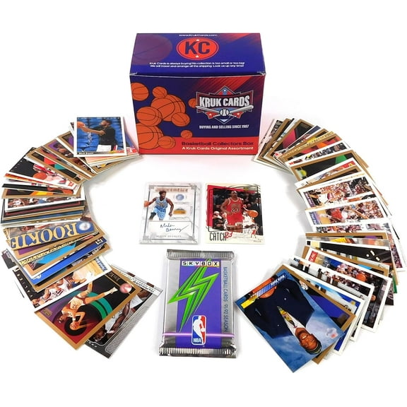 Basketball Card Gift Box | 1 Hit: Auto, Relic, or Numbered, 1 Superstar, Sealed Pack, 100 Assorted Basketball Cards | Rookie, Hall of Famers | Perfect Sports Card Gift for Collectors