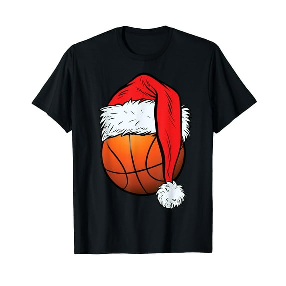 Basketball Christmas Ball Santa Hat Xmas Boys Men Sport T-Shirt
