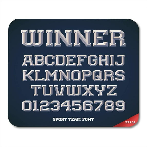 Basketball Classic Style Sport Team Slab Serif Metallic Beveled Alphabet and Numbers Upper Letter Mousepad Mouse Pad Mouse Mat 9x10 inch