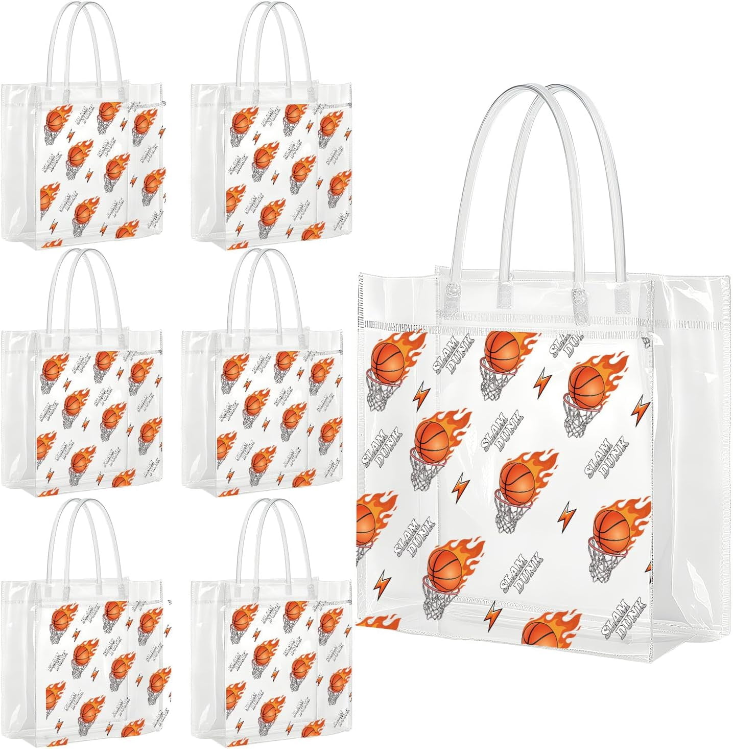 Basketball Clear Gift Bags - 20Pcs March Basketball Madness Clear PVC Goodie Candy Treat Bags with Handle Sport Themed Handbag for Indoor Outdoor Team Game Sports Theme Activities Supplies