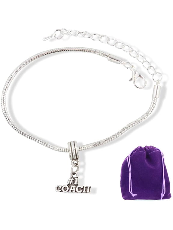 Basketball Coach Gifts | #1 Coach Gift Stainless Steel Snake Chain Charm Bracelet Best Basketball Coach Gift and Coach Gift for Women and Men Also for Lacrosse Softball Hockey Football and Baseball