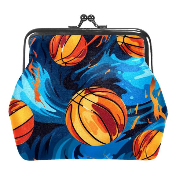 Basketball Coin Purse Vintage Pouch Buckle Clutch Bag Kiss-Lock Change Purse Clasp Closure Wallets for Women Girl