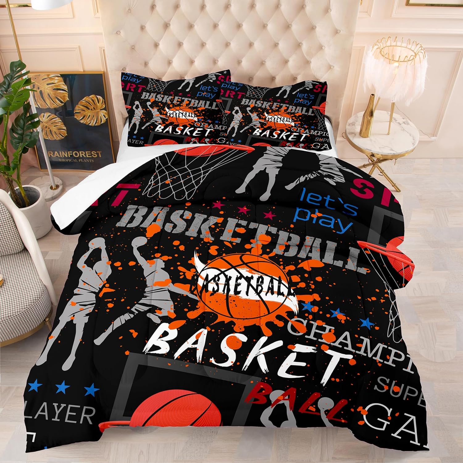 Basketball Comforter Set Queen Size Sports Bedding for Boys Teens