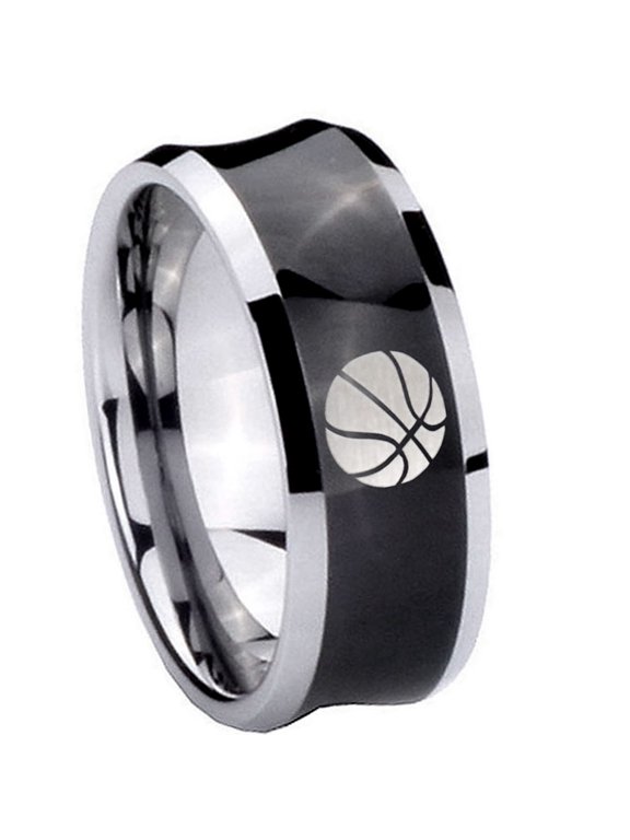 Basketball Concave Black Tungsten Men Ring 10MM