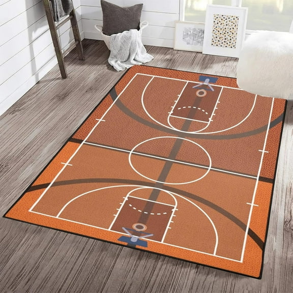 Basketball Court Area Rug - Sports Rug With Non-Slip Floor Mat For Living Room, Bedroom, Playroom-4x6ft
