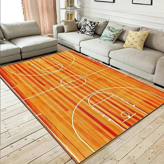 Basketball Court Area Rug, Youth Basketball Court Non Slip Print Rugs, Noise Reduction Machine Washable Carpet For Indoor Living Room Bedroom Office Decor Mat 2x3ft
